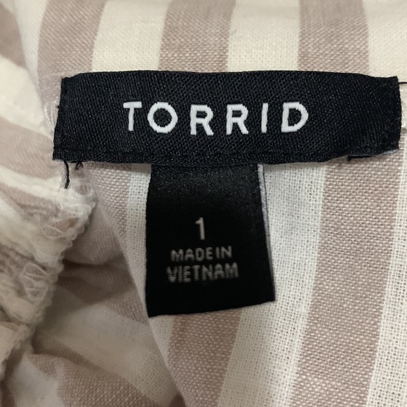 Torrid linen button front a line midi skirt with pockets neutral tan and white - Picture 8 of 8